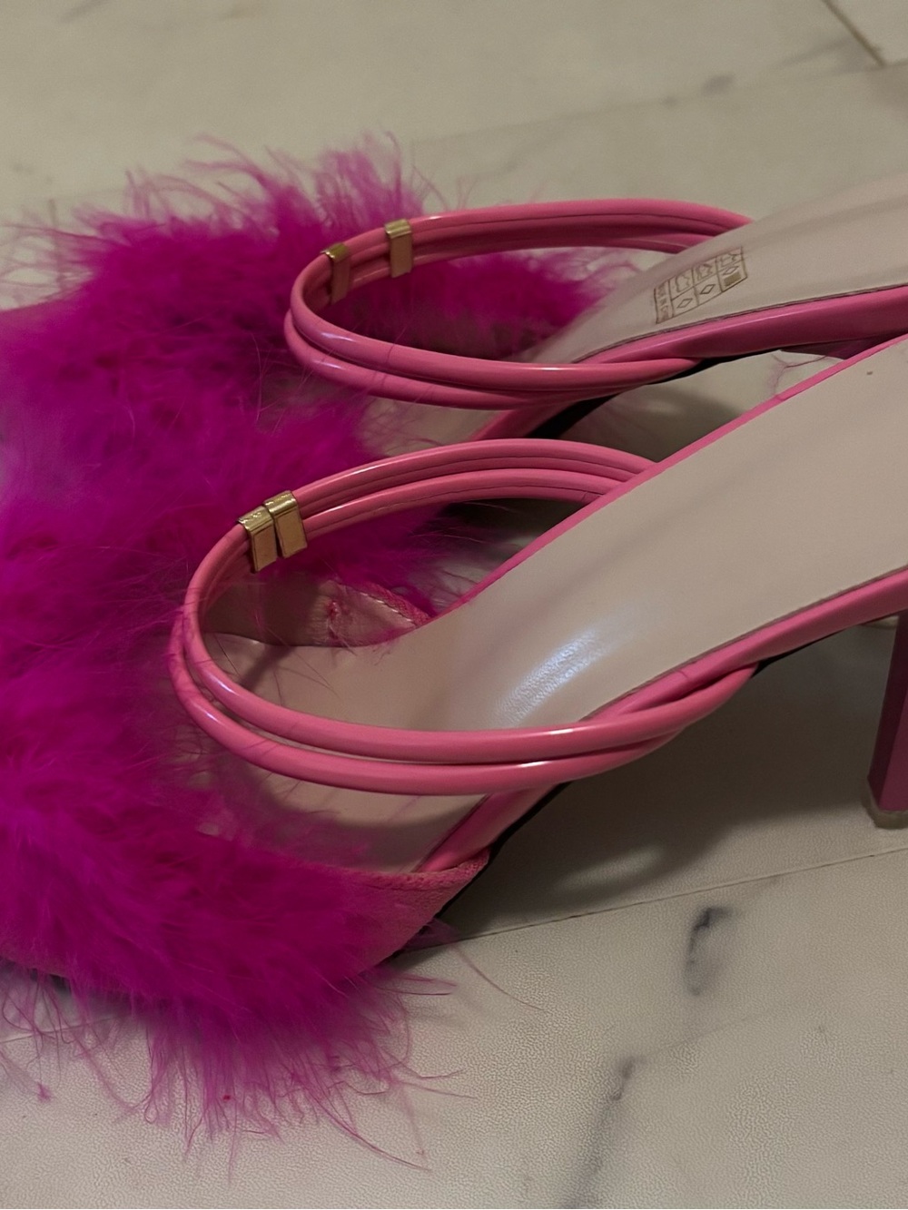 Pink Feather Slide Heels - Stylish Women's Sandals